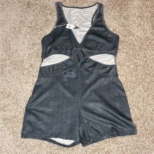 A Girl Thing Black and Gray Striped Jumpsuit